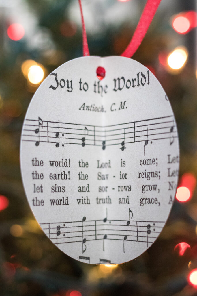 Handmade Joy to the World Sheet Music Christmas Ornament