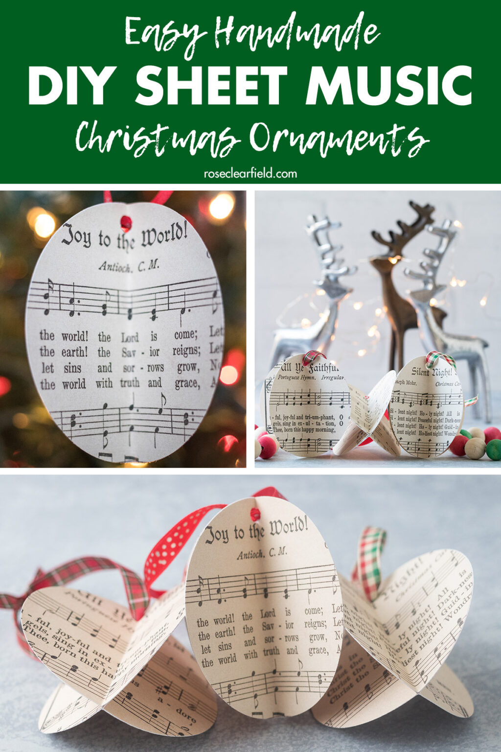 DIY Large Simple Sheet Music Ornaments • Rose Clearfield
