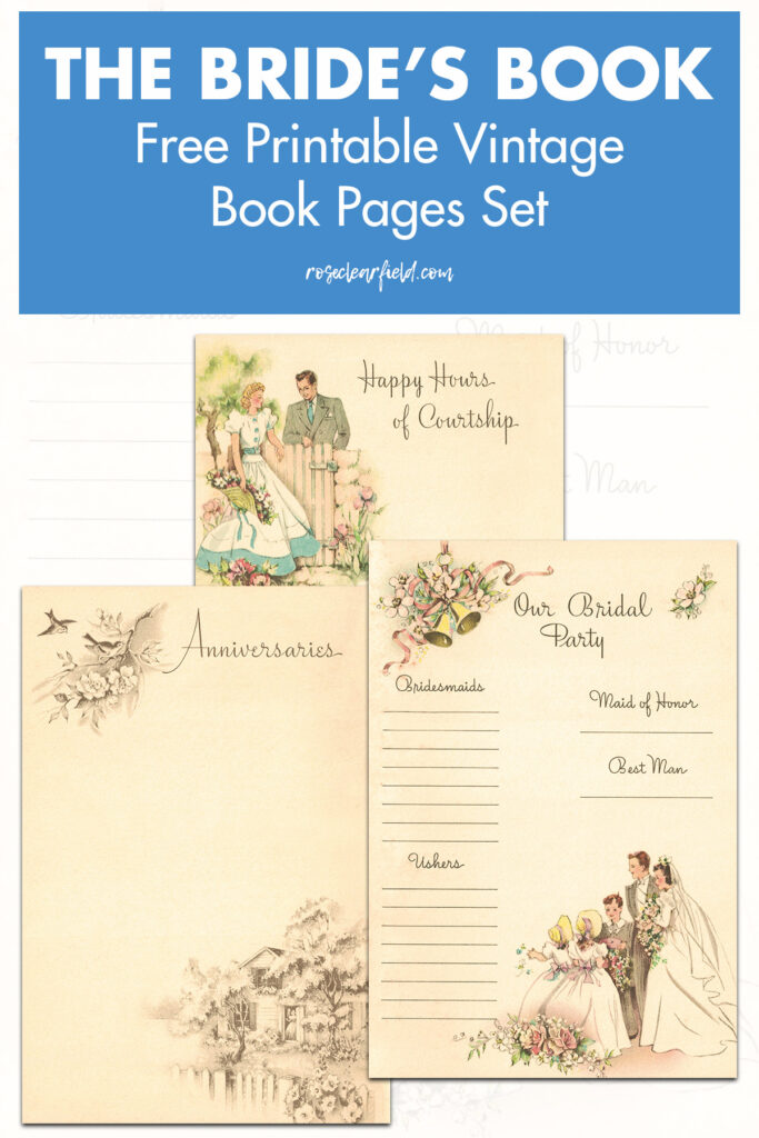 The Bride's Book Free Printable Vintage Book Pages Set