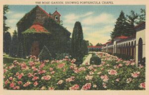 Vintage Postcard Illinois Oak Brook The Rose Garden Showing Portiuncula Chapel on the Peabody Estate