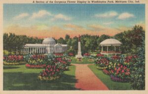 Vintage Postcard Indiana Michigan City Washington Park Gorgeous Flower Display