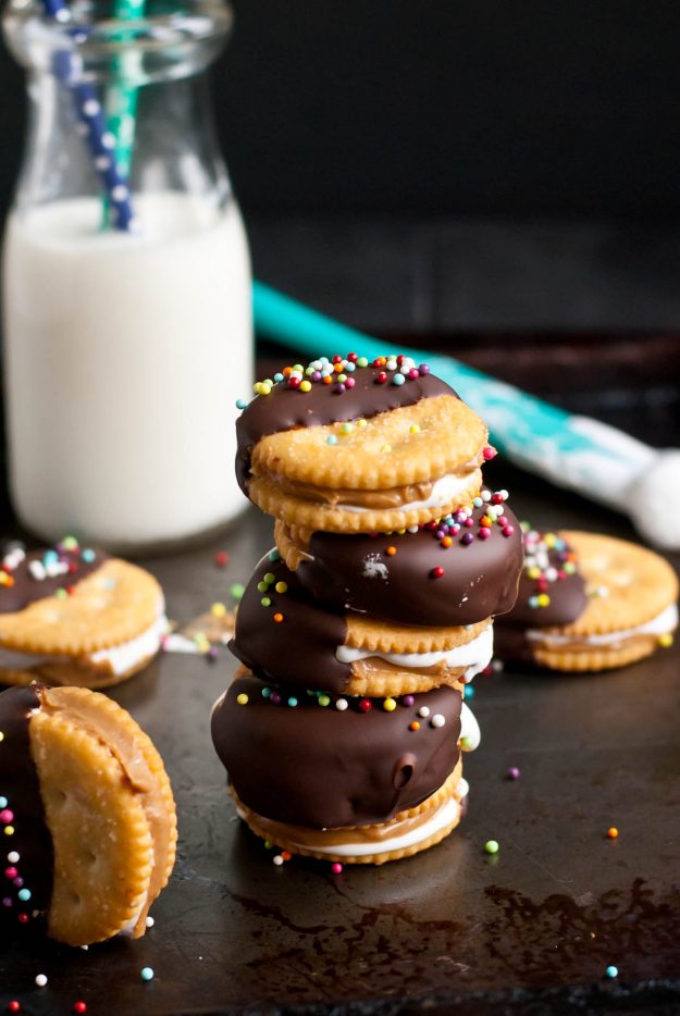 Chocolate Dipped Fluffernutter Ritz Cracker Cookies Neighbor Food Blog