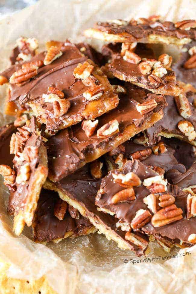 Pecan Christmas Crack Ritz Cracker Toffee Spend with Pennies