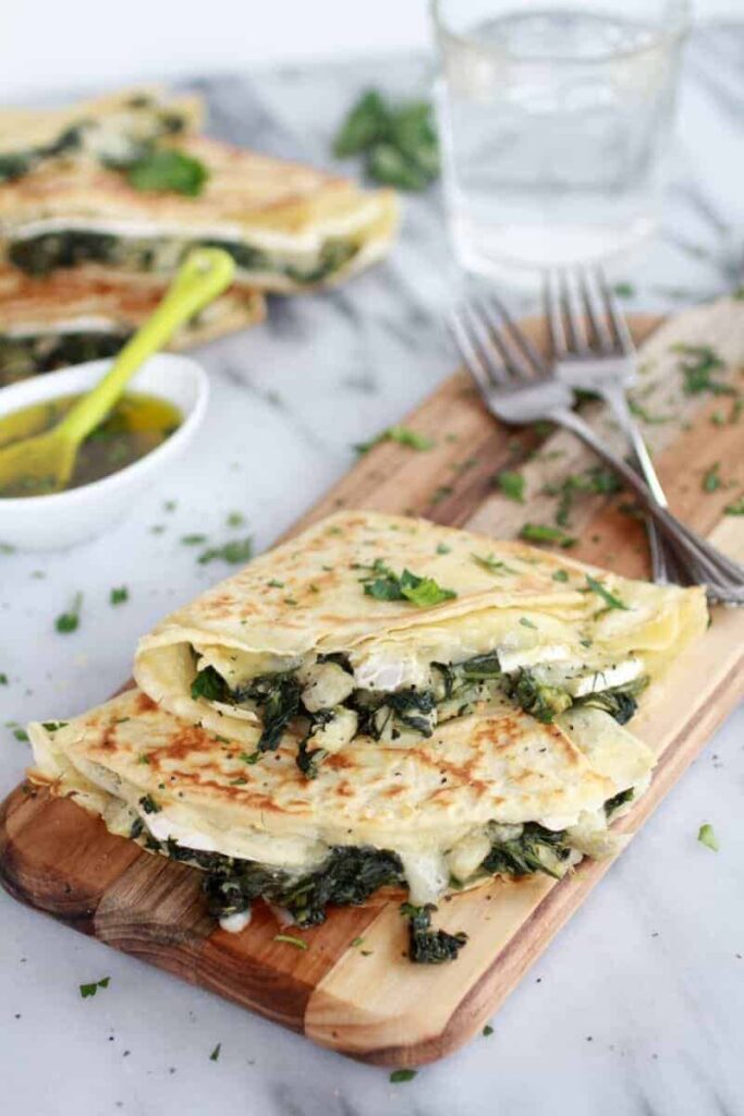 Spinach Artichoke and Brie Crepes with Sweet Honey Sauce Half Baked Harvest