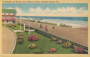 Vintage Postcard Delaware Rehoboth Beach Belhaven Hotel Boardwalk and Beach View Preview