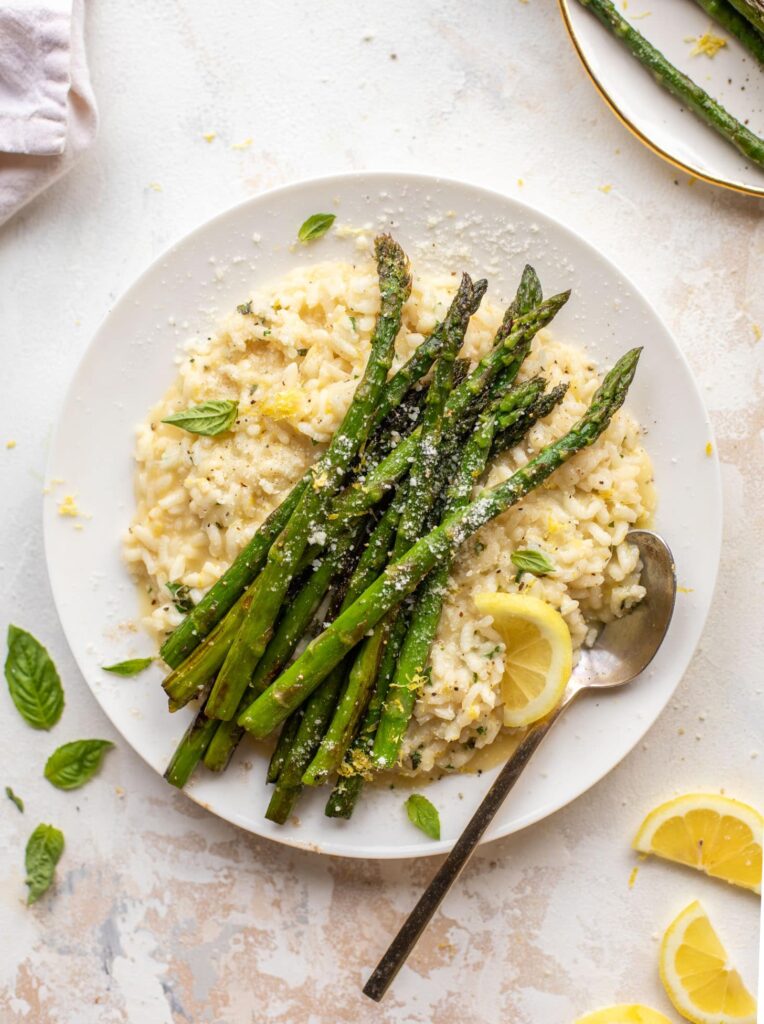 Asiago Lemon Risotto with Grilled Garlic Asparagus How Sweet Eats