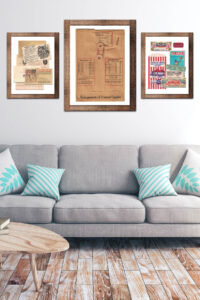 Vintage Ephemera Framed in Living Room