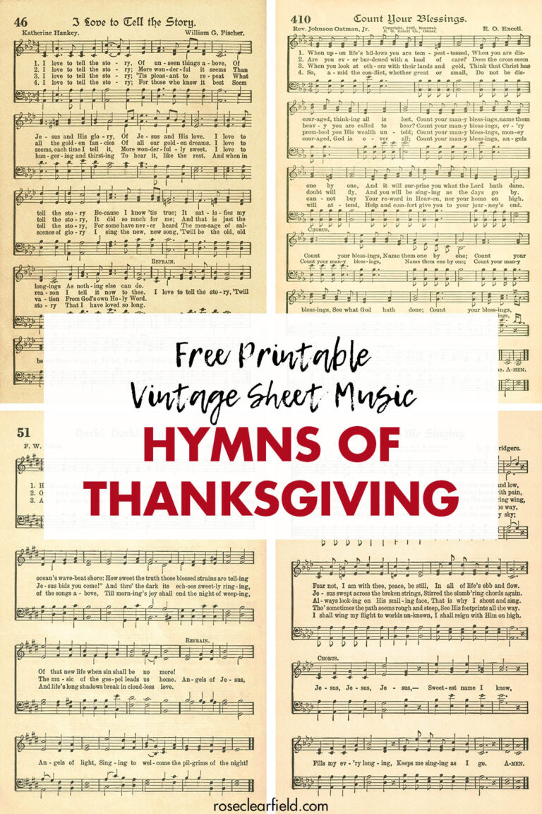 Free Printable Vintage Sheet Music Hymns of Thanksgiving • Rose Clearfield
