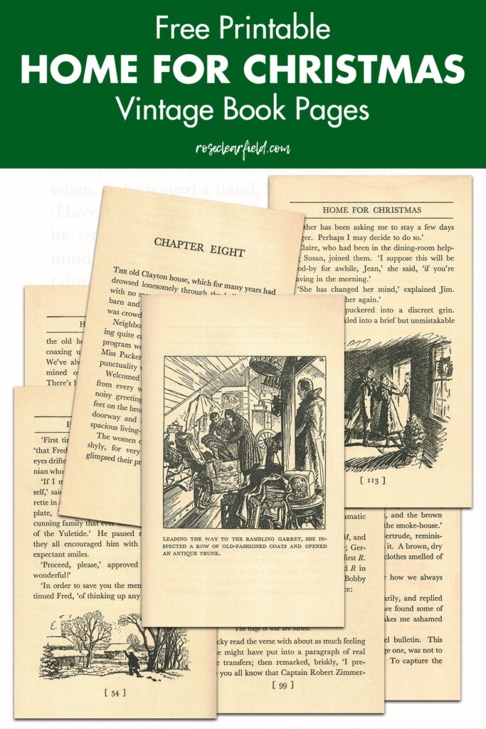 Free Printable Home for Christmas Vintage Book Pages