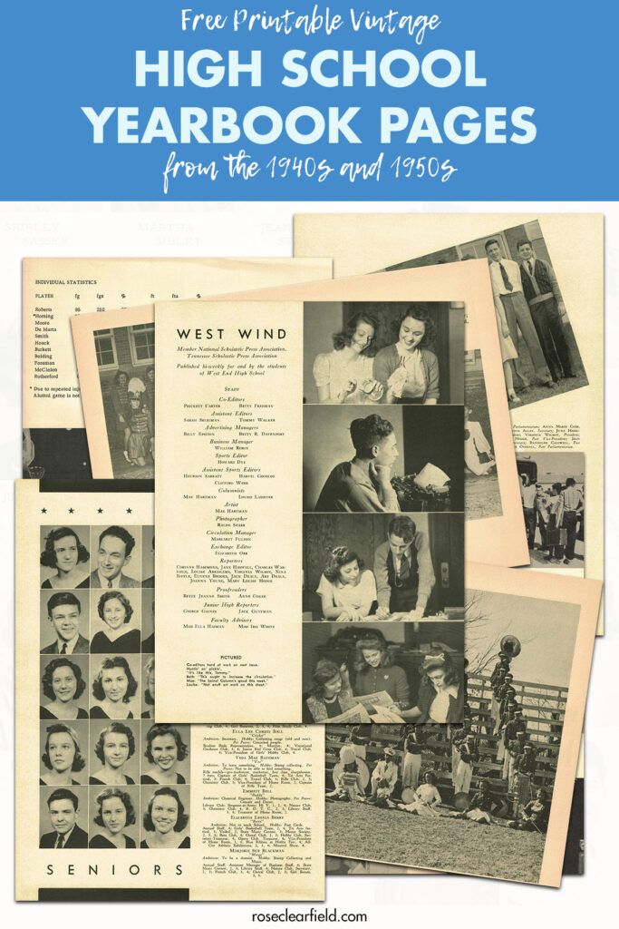 Free Printable Vintage High School Yearbook Pages from the 1940s and 1950s