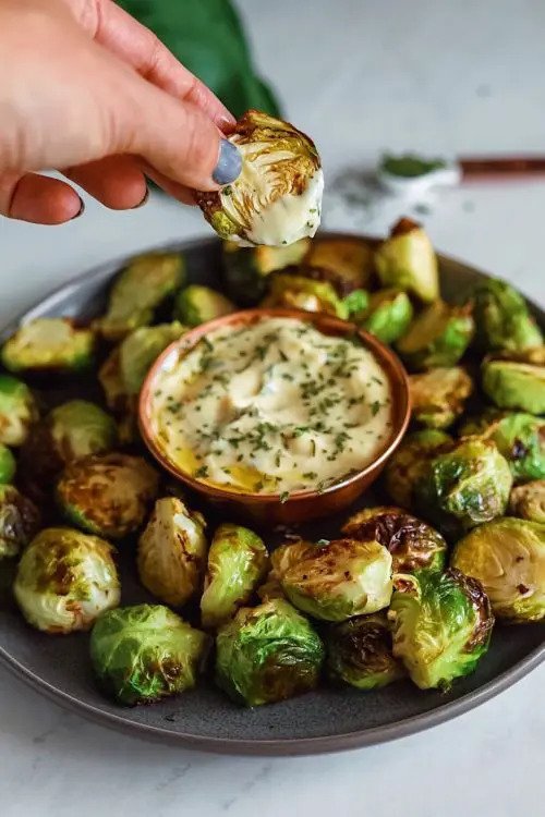 Crispy Brussels Sprouts with Dijon Aioli Dash of Mandi