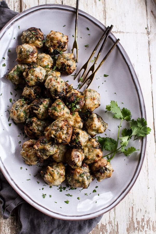 Spicy Fontina Spinach Artichoke and Chorizo Stuffed Mushrooms Half Baked Harvest