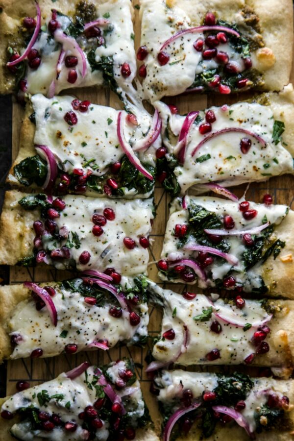 Winter Greens and Pomegranate Pizza The Curious Plate