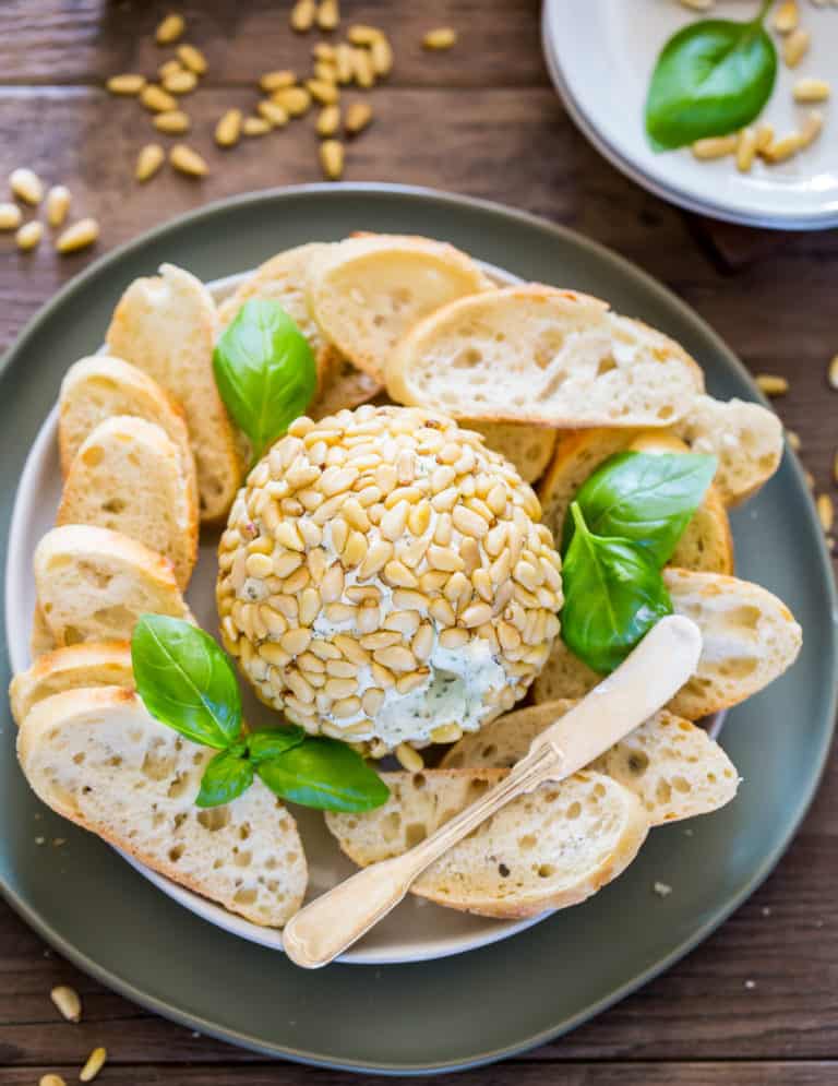 Basil Pesto Goat Cheese Cheeseball Basil and Bubbly