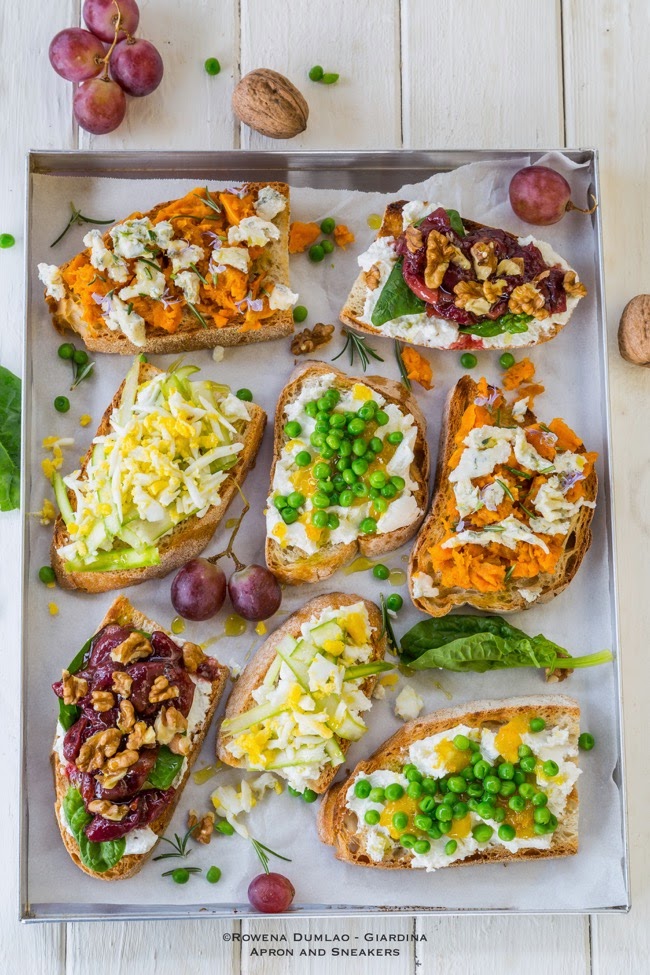 Four Easy Bruschetta with Spring Vegetables Apron and Sneakers