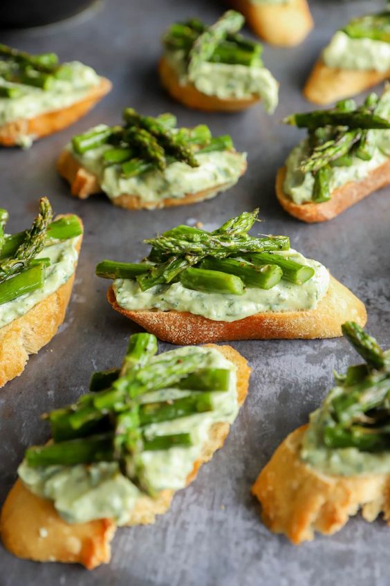 Roasted Asparagus Herb Ricotta Crostini Cake n Knife