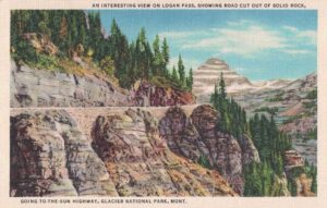 Going-to-the-Sun Highway with an Interesting View of Logan Pass, Showing the Road Cut Out of Solid Rock in Glacier National Park