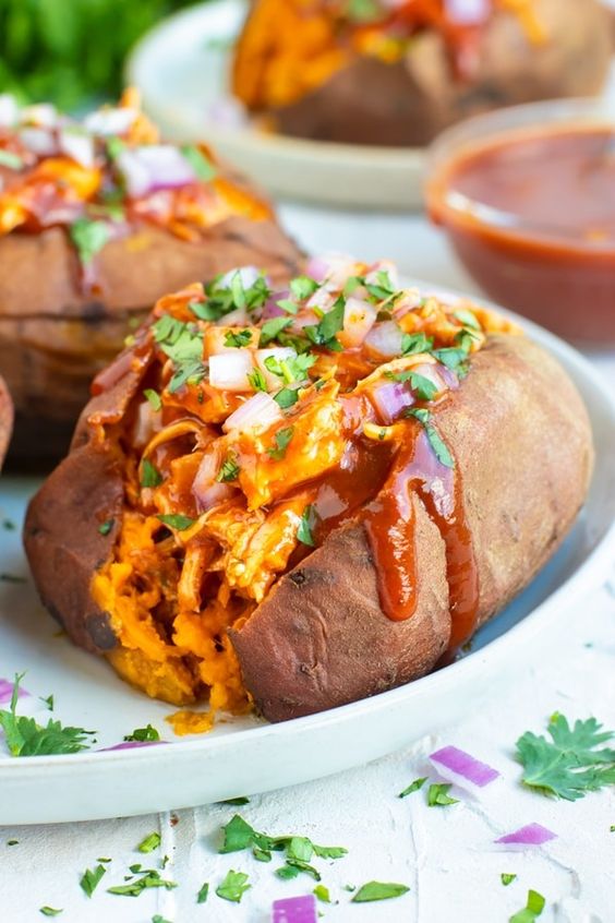 Barbecue Chicken Stuffed Sweet Potatoes Evolving Table