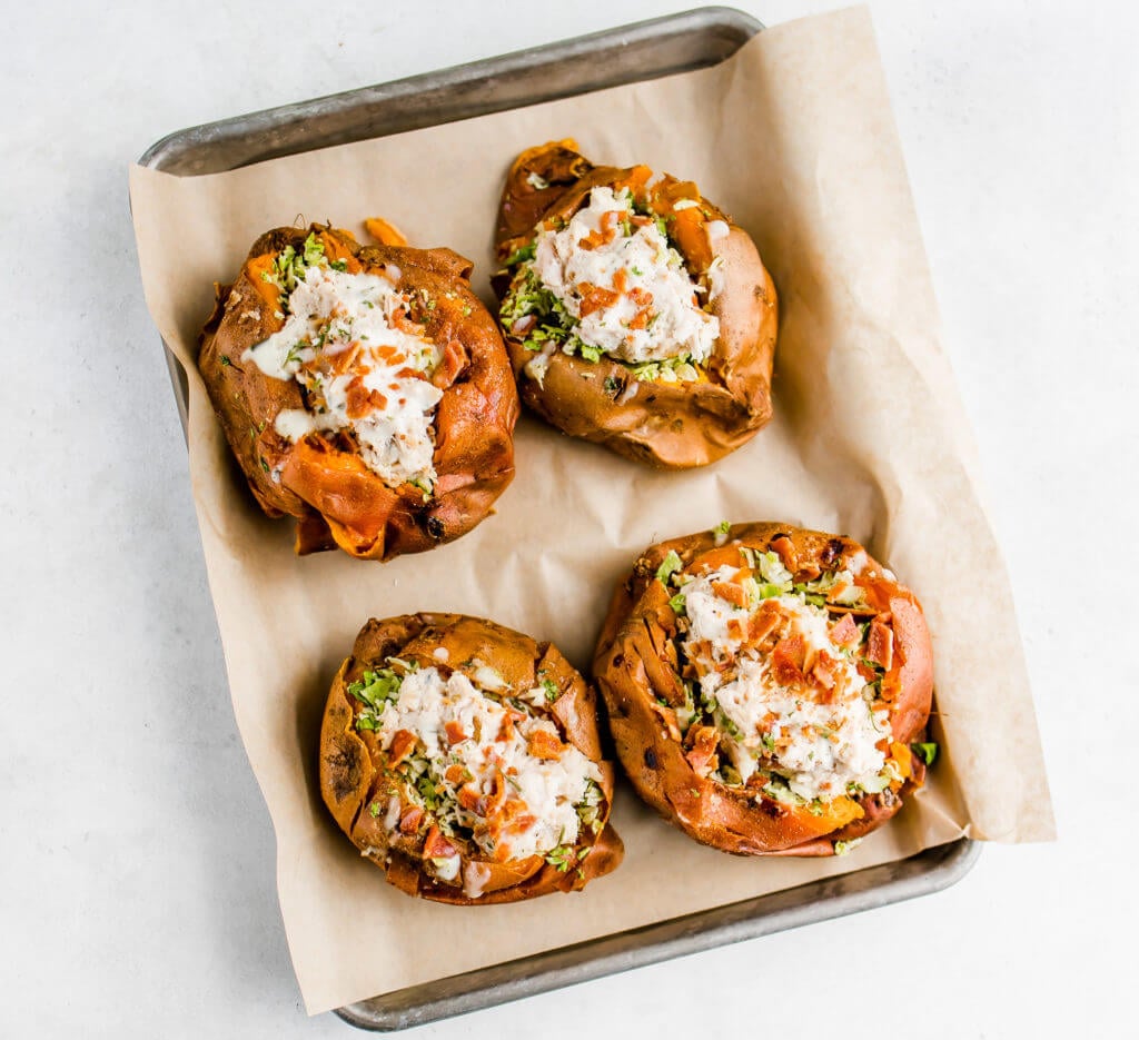 Chicken Bacon Ranch Stuffed Sweet Potatoes Healthy Little Peach