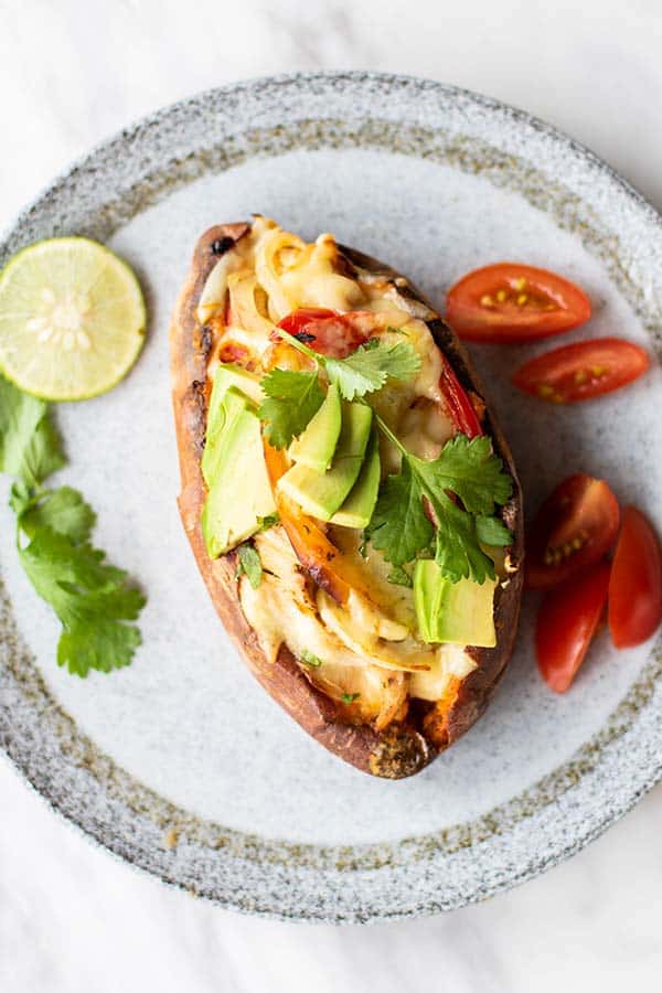 Chicken Fajita Twice Baked Sweet Potatoes Sunkissed Kitchen