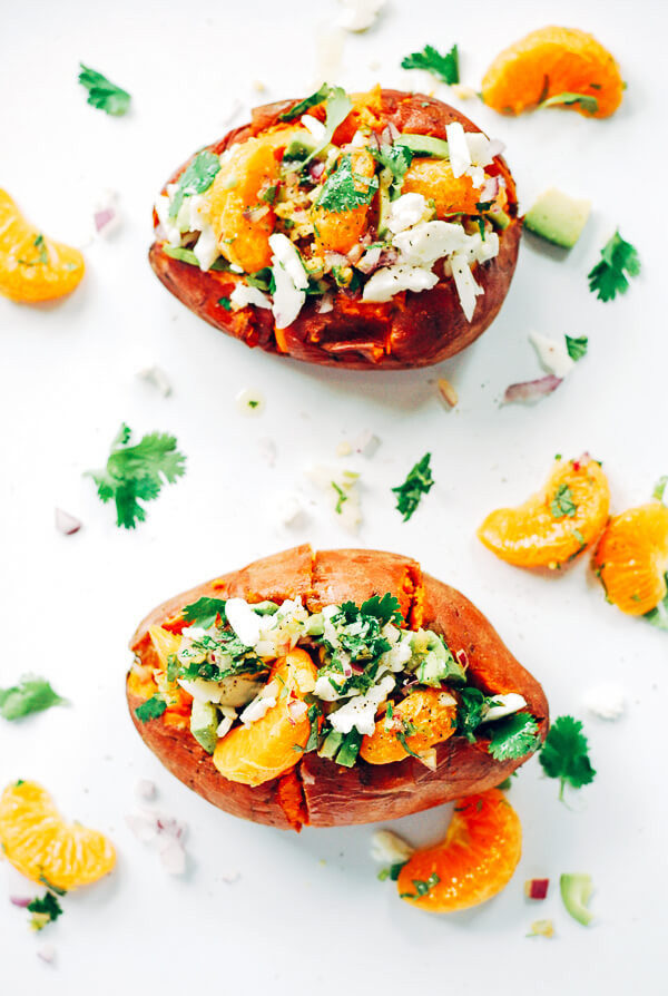 Tangelo Avocado and Halloumi Stuffed Sweet Potatoes