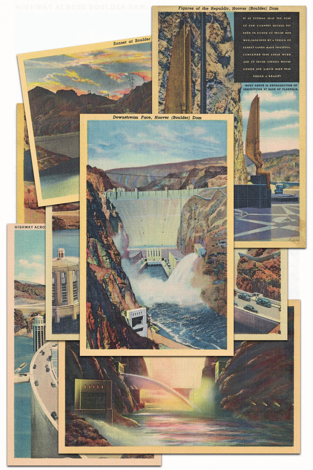 Free Printable Vintage Hoover Dam Postcards • Rose Clearfield
