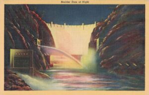 Vintage Postcard Hoover Dam at Night Preview