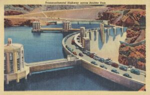 Vintage Postcard Transcontinental Highway Across Hoover Dam Preview