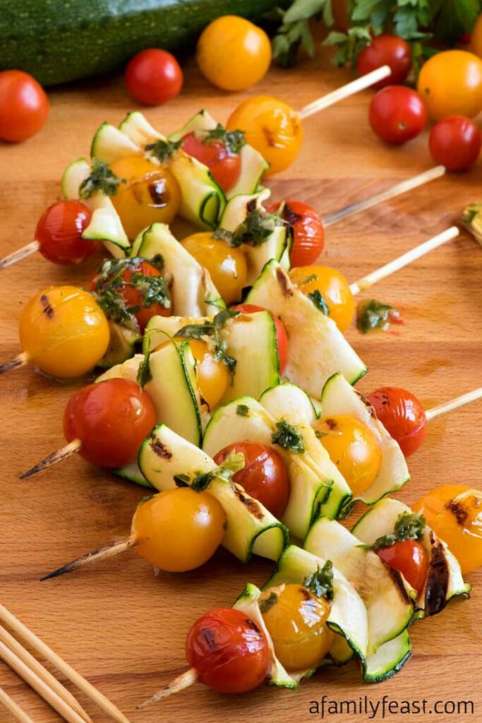 Zucchini Caprese Skewers with Fresh Herb Dressing A Family Feast