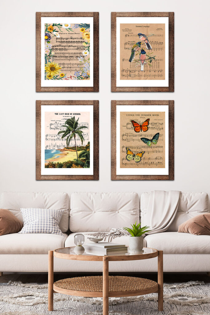 Free Printable Vintage Summer Sheet Music Wall Art Mockup