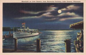 Vintage Postcard Wisconsin Lake Geneva Moonlight on Lake Geneva, From Recreation Building Preview
