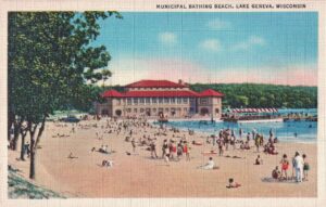 Vintage Postcard Wisconsin Lake Geneva Municipal Bathing Beach Preview