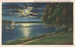 Vintage Postcard Wisconsin Lake Geneva Williams Bay Moonlight on Lake Geneva Preview
