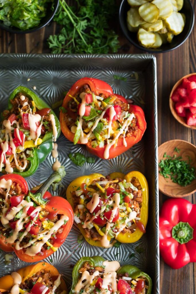 Cheeseburger Stuffed Peppers Peas and Crayons