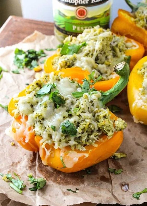 Chicken Pesto Stuffed Peppers Layers of Happiness