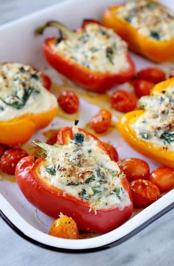 Spinach and Ricotta Stuffed Peppers JZ Eats