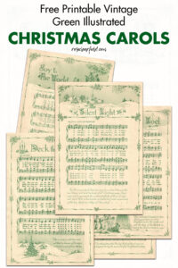 Free Printable Vintage Green Illustrated Christmas Carols